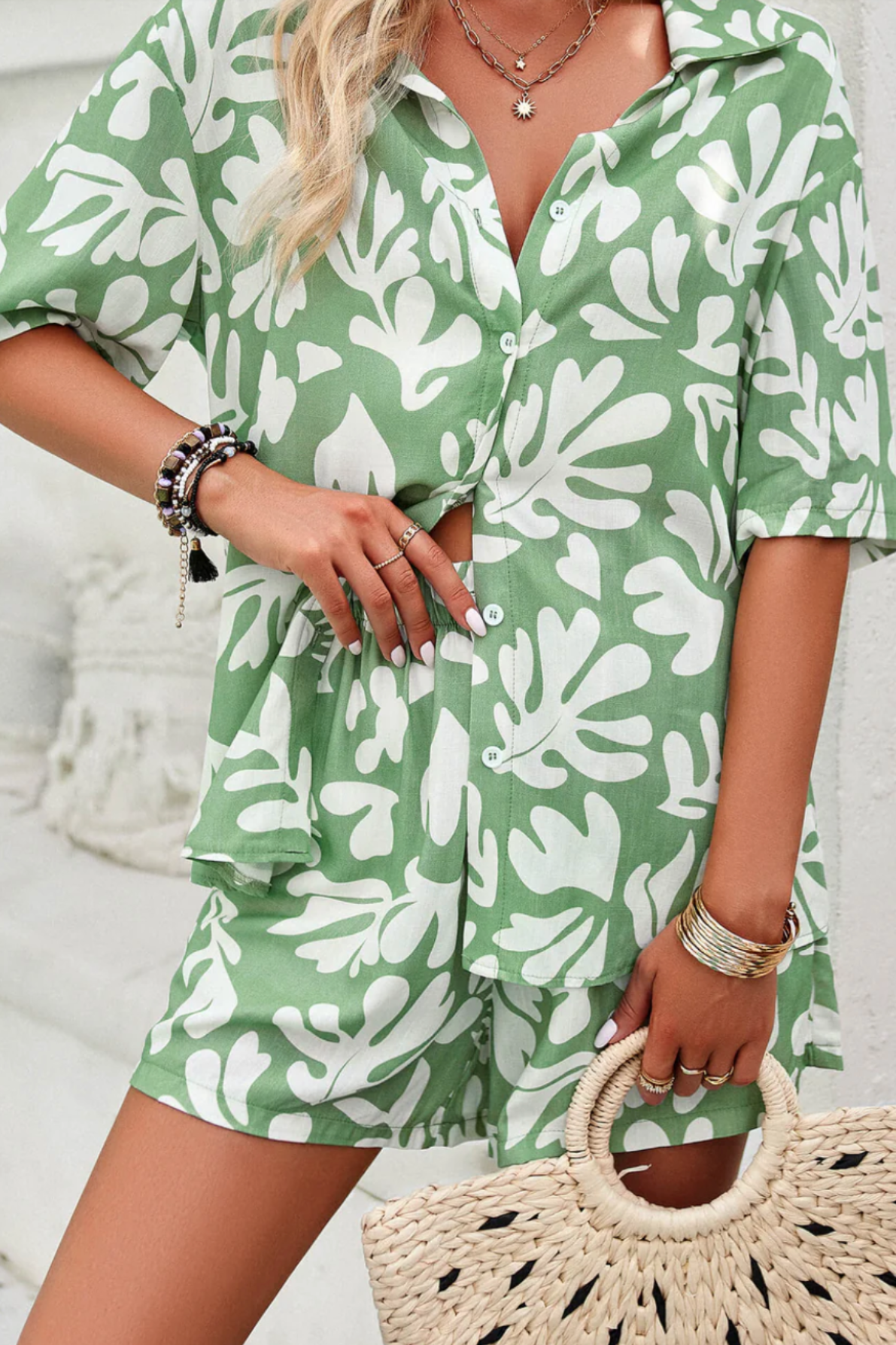 Luchtige dames set met print en hoge shorts – Amaya