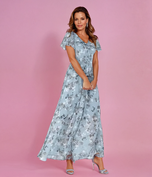 Lunora™ | Rosalie Zomerse V-halsjurk met print en open rug – Anna