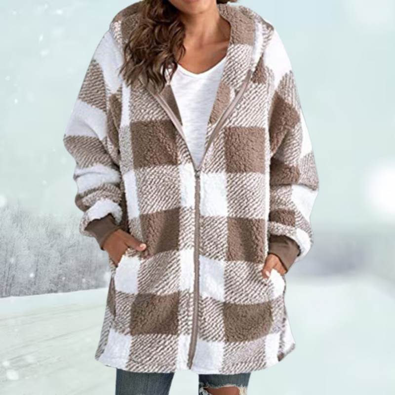 Warme geruite winterjas voor dames – Sophie