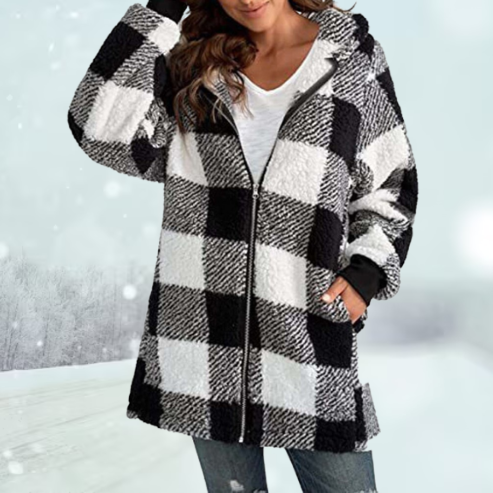 Warme geruite winterjas voor dames – Sophie