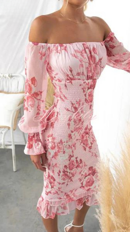 Off Shoulder Bloemen Midi Jurk voor Zomer – Laura