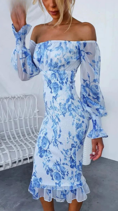 Off Shoulder Bloemen Midi Jurk voor Zomer – Laura