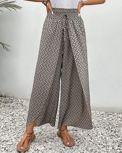 Wijde damespantalon met elastische taille en print – Sahara