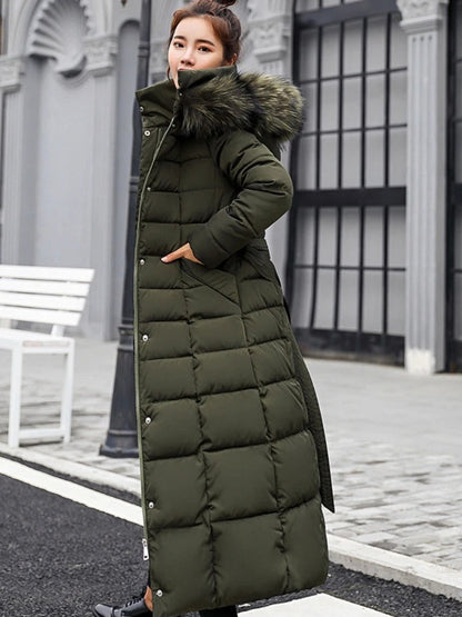 Lange dames winterjas met taille riem en elegante snit – Isabella