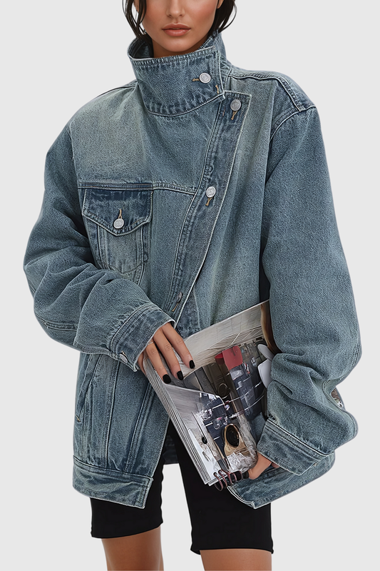 Asymmetrische Oversized Spijkerjas - Vivid Twist Denim Jacket