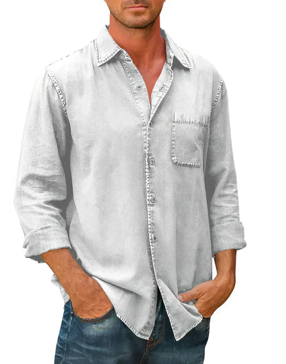 Heren Linnen Katoen Casual Shirt met Knopen – Tom