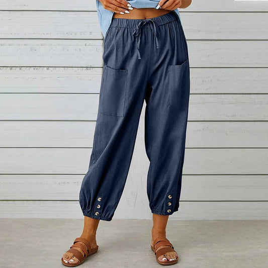 Casual damesbroek met verstelbare taille en zakken – Claudine