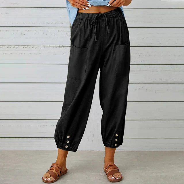 Casual damesbroek met koordtaille en zakken – Claudine
