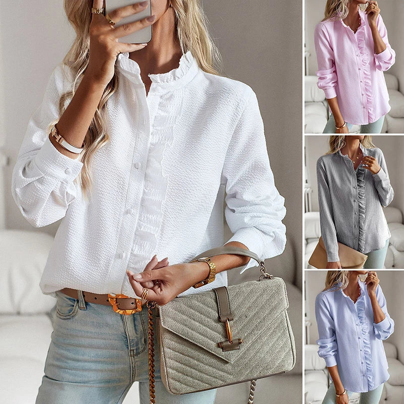 Stijlvolle blouse met kraag en rimpelaccent – Elise