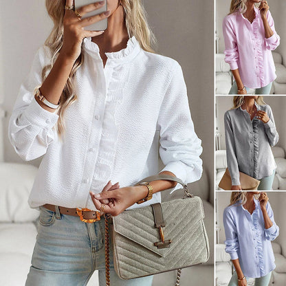Stijlvolle blouse met kraag en rimpelaccent – Elise