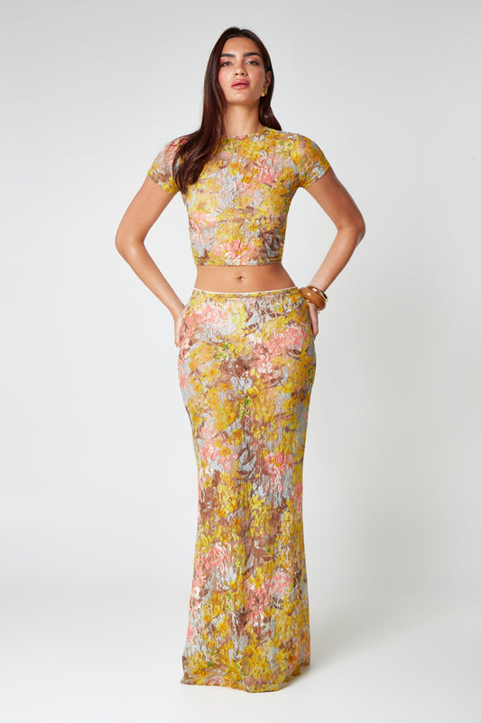 Lace co-ord set met maxi rok en crop top – Selora