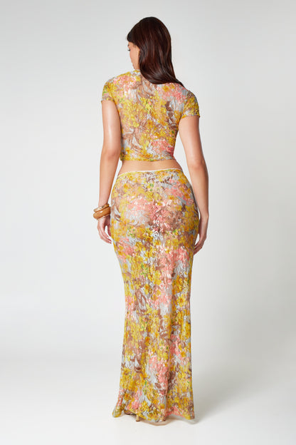 Lace co-ord set met maxi rok en crop top – Selora