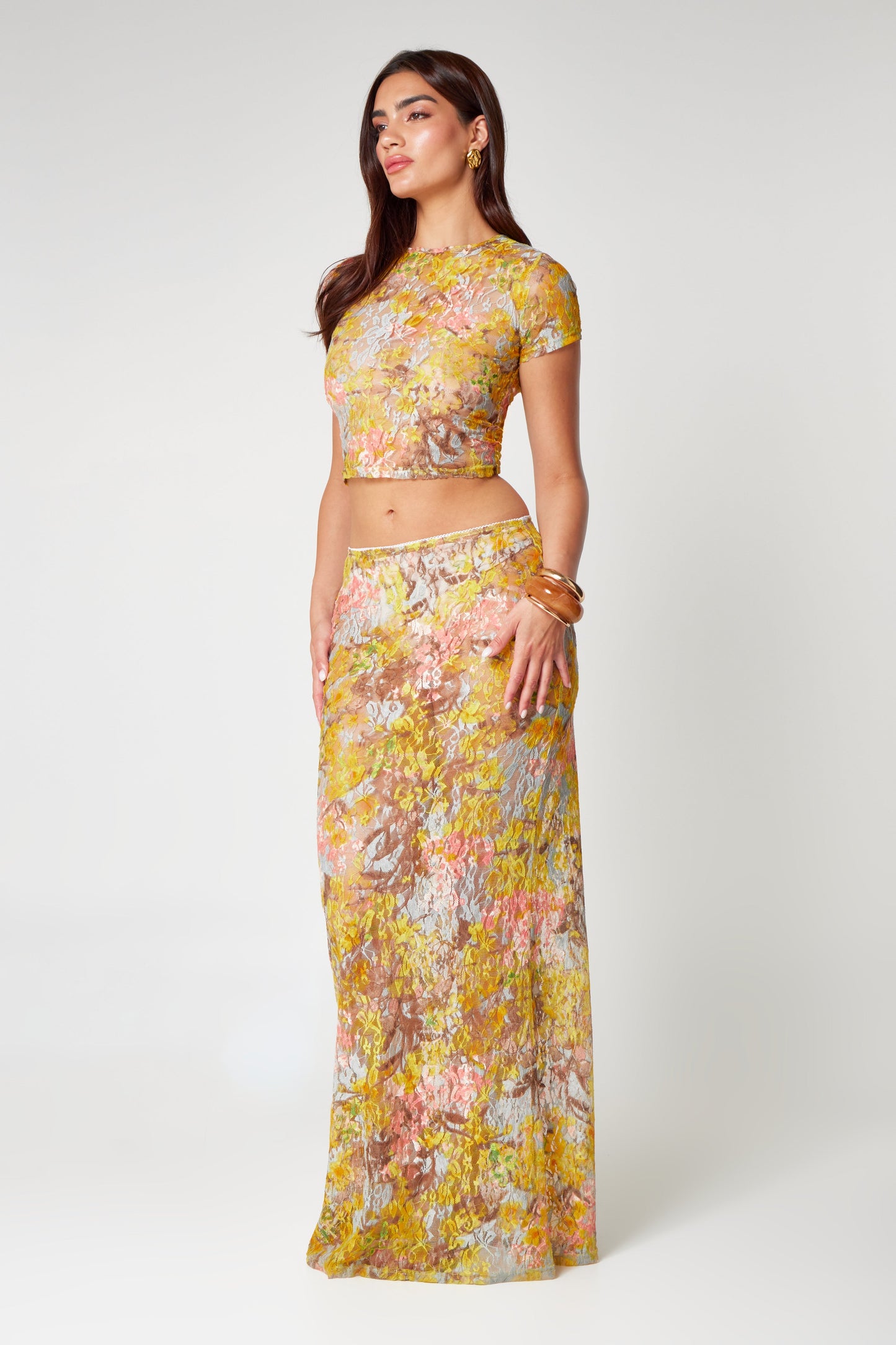 Lace co-ord set met maxi rok en crop top – Selora