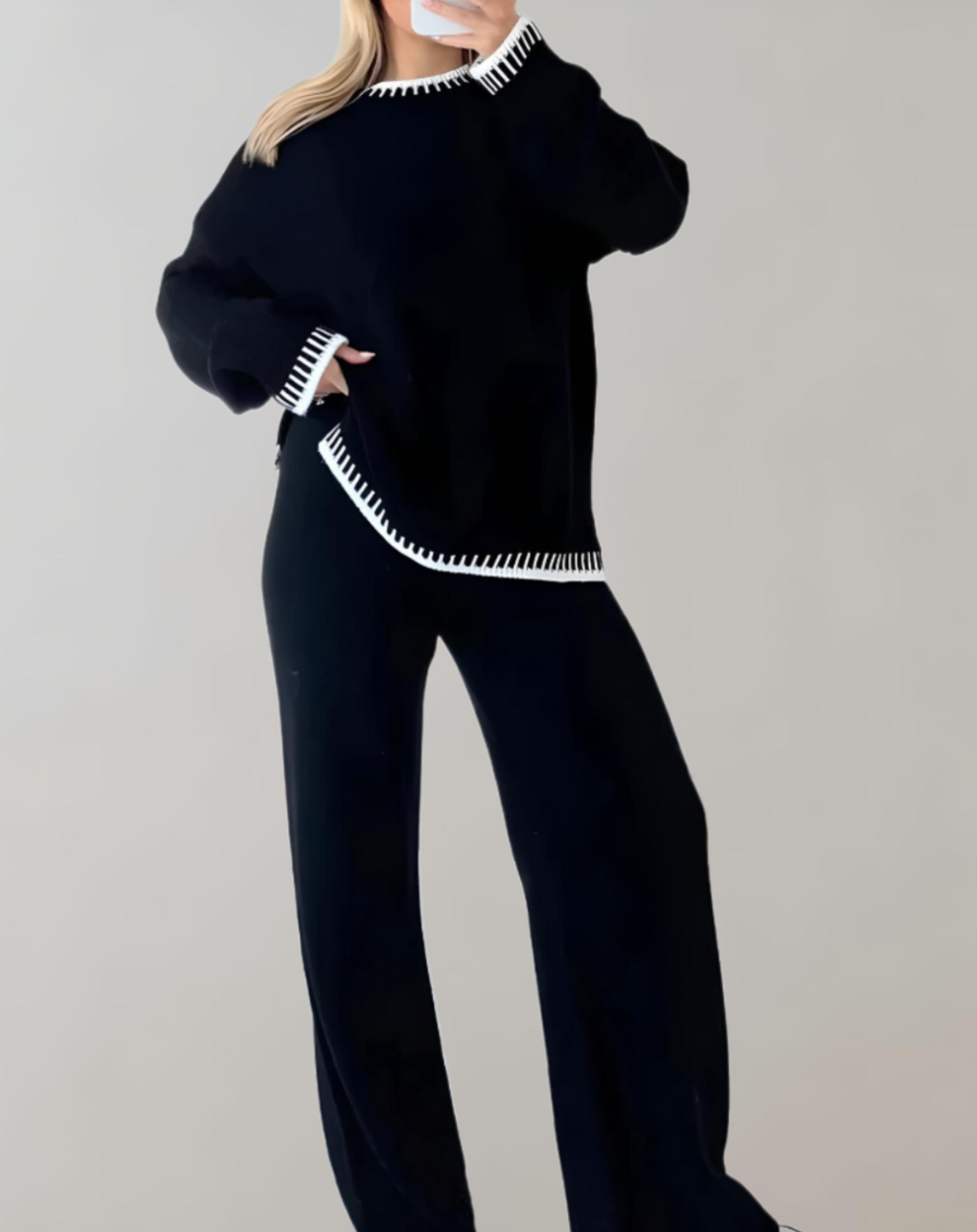 Stijlvolle tweedelige dames set met wijde broek – Sophie