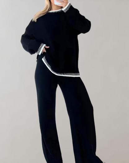 Stijlvolle tweedelige dames set met wijde broek – Sophie