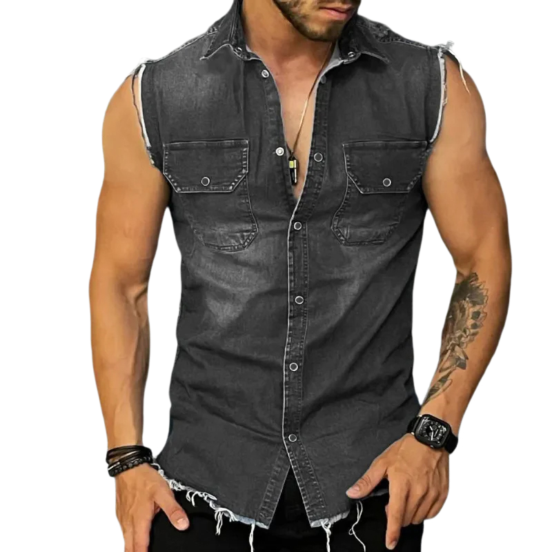 Mouwloos Denim Polo Shirt Heren Vintage - Thomas