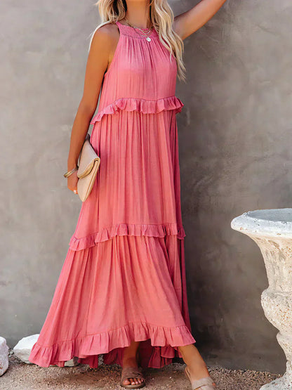 Maxi Halterjurk met Ruffles en Elegante Pasvorm – Sarah