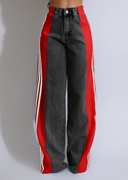 Trendy Wijde Denim Broek Met Strepen – Apple
