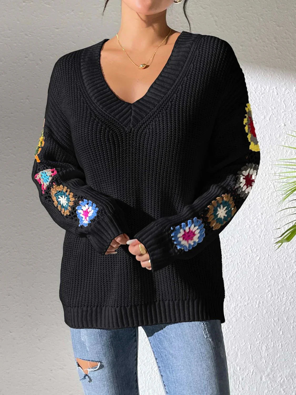 Bloemetjes dames sweater met V-hals – Elodie