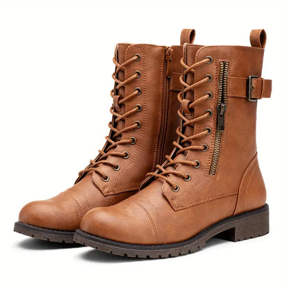 Trendy lace-up laarzen dames met rits en stevige zool – Valentina