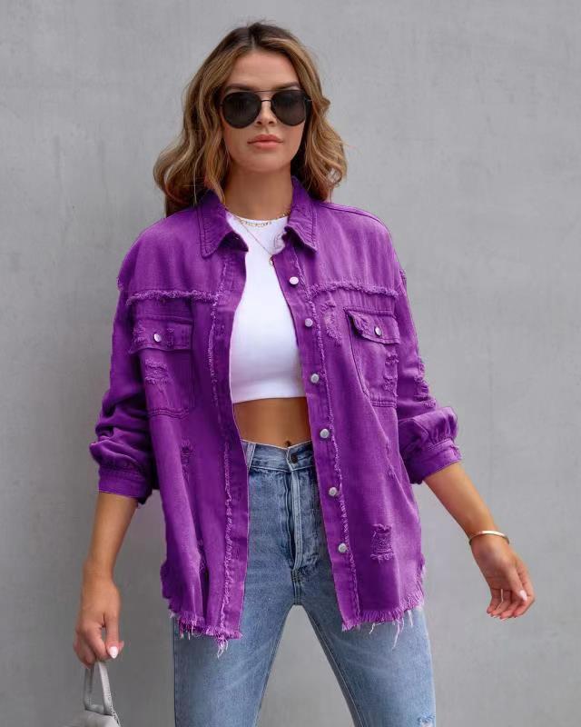 Oversized Denim Jas voor Dames met Ruwe Details – Jinxie