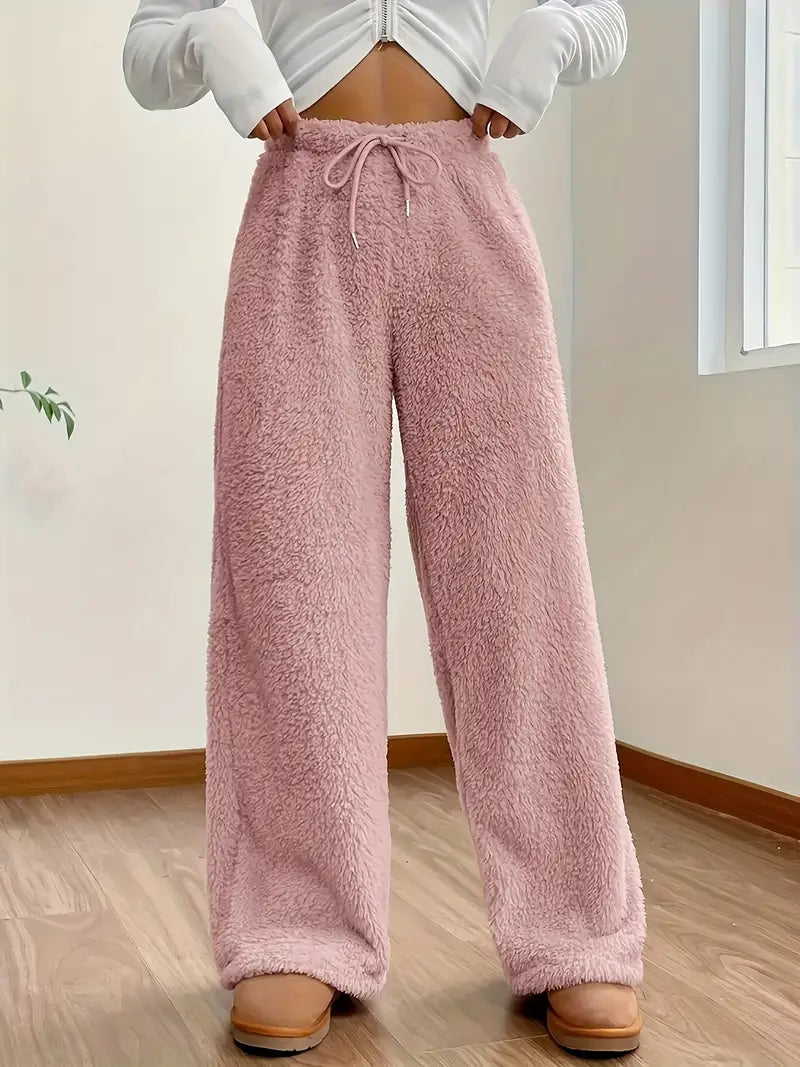 Hoge taille broek met wijde pijpen en koord – Elise