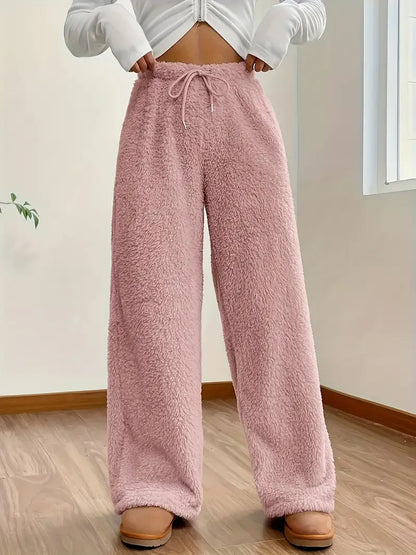 Hoge taille broek met wijde pijpen en koord – Elise