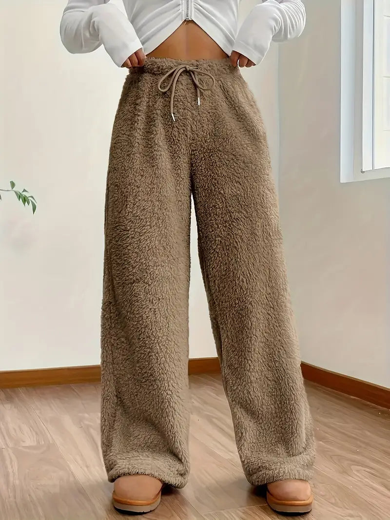 Hoge taille broek met wijde pijpen en koord – Elise
