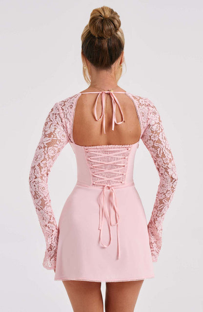Kanten mini jurk met lange mouwen dames – Camille
