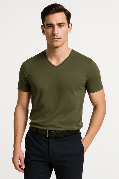 Bamboe heren T-shirt met V-hals lichtgewicht –Ambroos