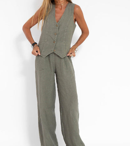Twee-delige dames set vest en wijde broek – Ella