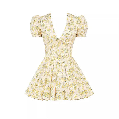 Vintage bloemen mini jurk met stretchkatoen dames – Lottie