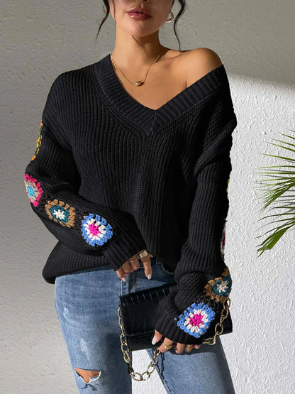 Bloemetjes dames sweater met V-hals – Elodie