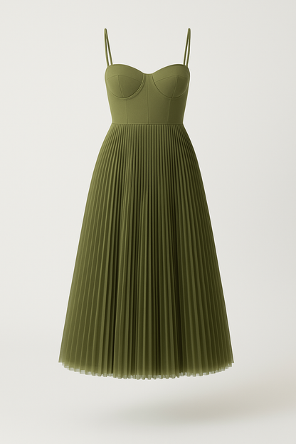 Romantische plissé midi-jurk met bustier – Olivia