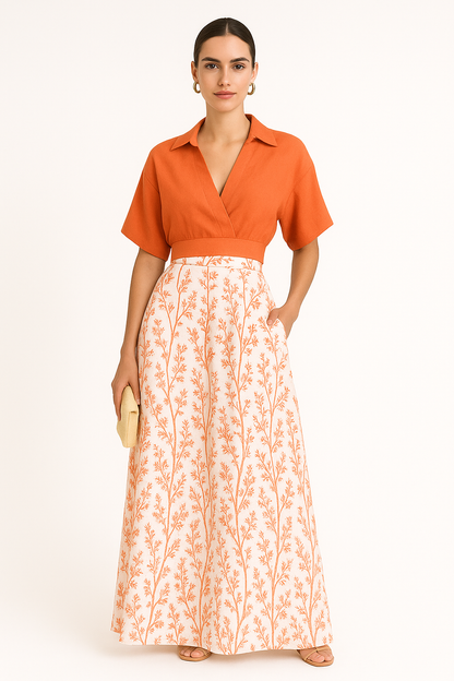 Tweedelige dames zomerset met wijde broek – Ivory