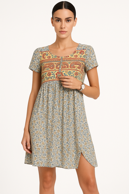 Boho zomerjurk met patchwork en empire-taille – Luna