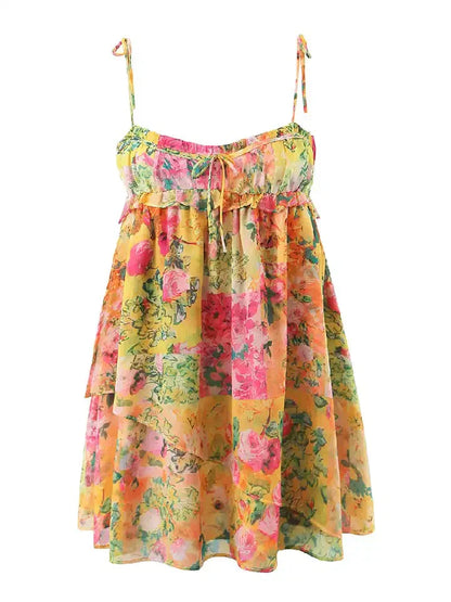 Chiffon midi jurk met strokenrok en trekkoord mouwen – Calista