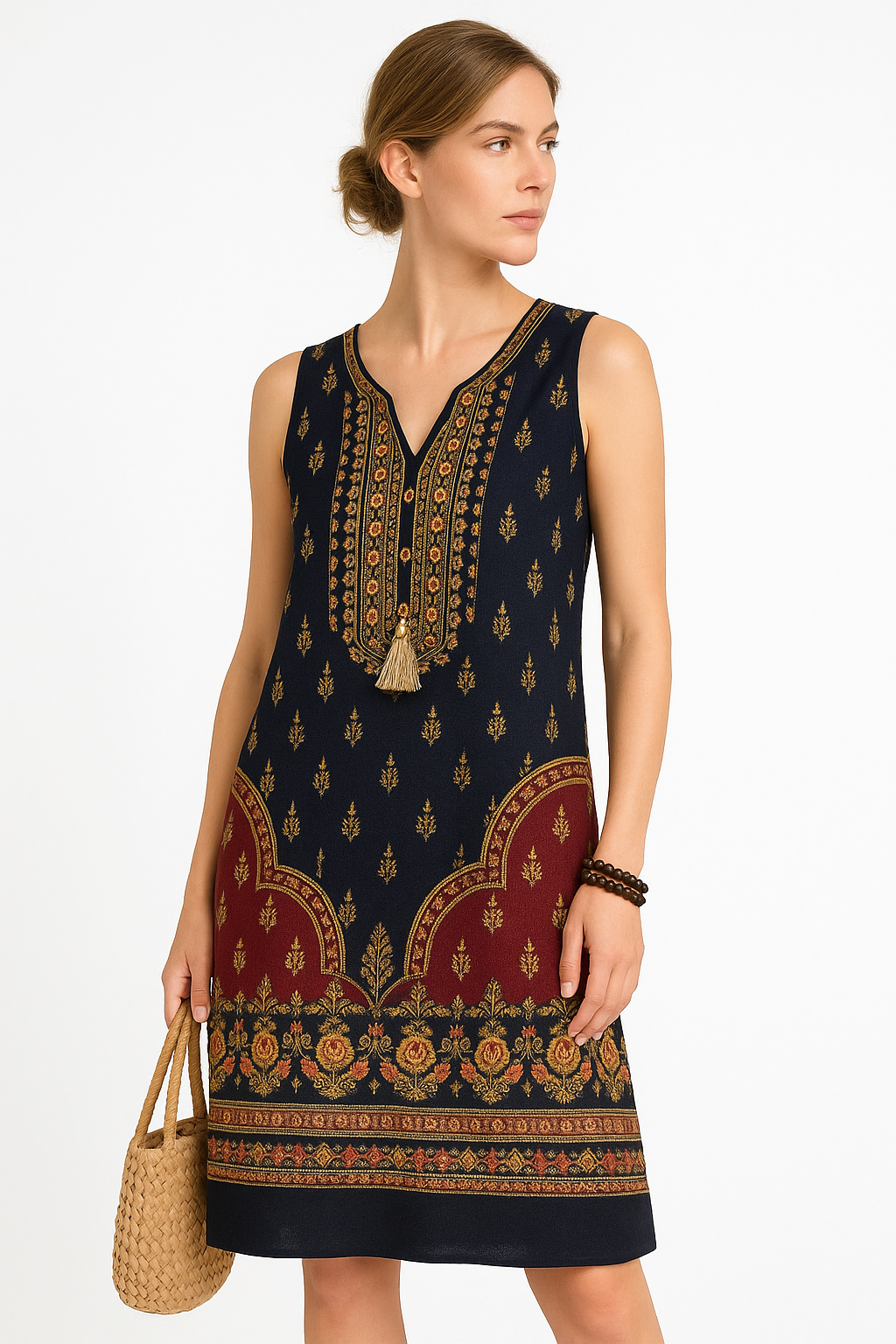 Vintage jurk met etnische print en bohemian charme – Selina