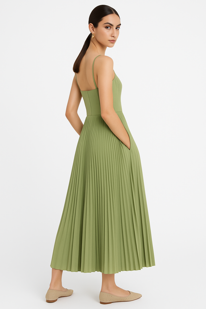Romantische plissé midi-jurk met bustier – Olivia