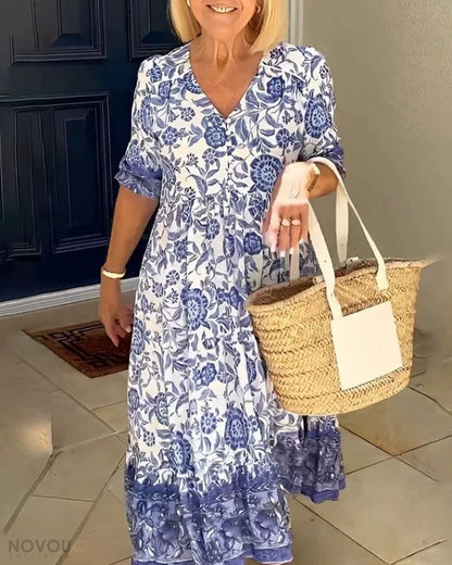 Dames Bloemen Maxi Jurk V-hals Ademend Comfort – Seleste