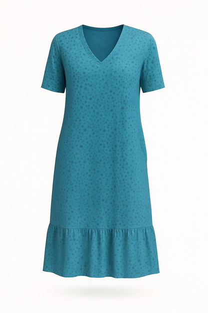 Midi-jurk met levendige print en V-hals – Hilary