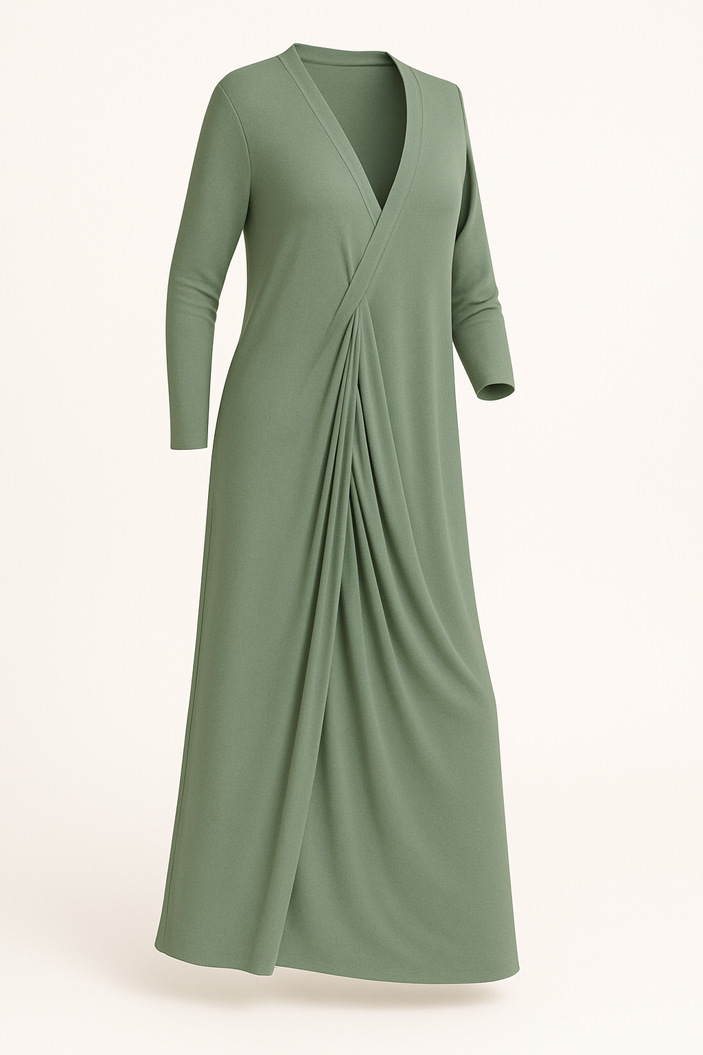Lange damesjurk met V-hals en getailleerd silhouet – Aria