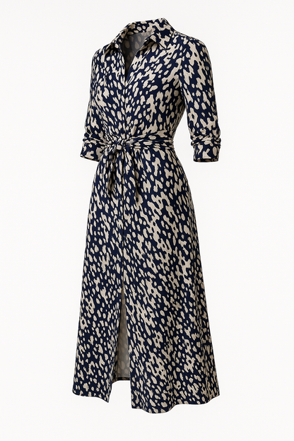 Elegante Jurk met Tailleceintuur en Print – Maëlys