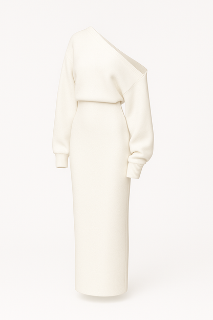 Off-shoulder sweaterjurk met vrouwelijke pasvorm – Vani