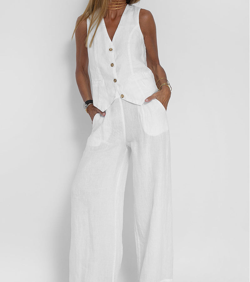 Twee-delige dames set vest en wijde broek – Ella
