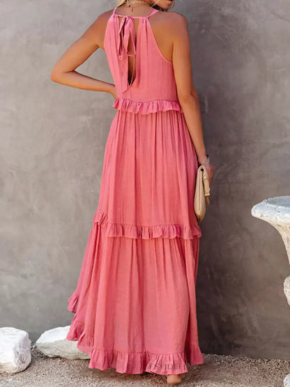 Maxi Halterjurk met Ruffles en Elegante Pasvorm – Sarah