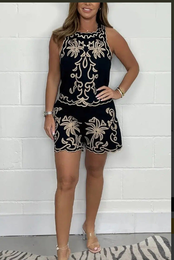 Dames set met borduurtop en korte broek – Melirra