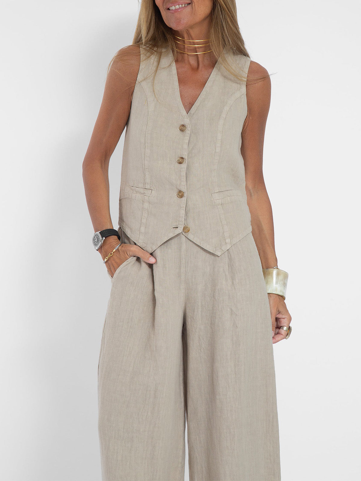 Twee-delige dames set vest en wijde broek – Ella