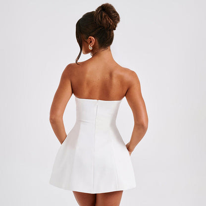 Strapless A-lijn mini jurk met hoge taille dames – Camille