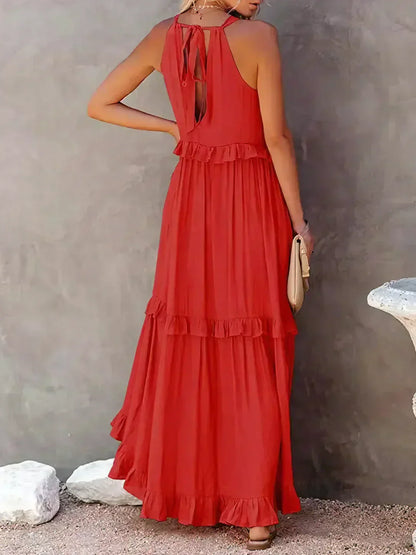 Maxi Halterjurk met Ruffles en Elegante Pasvorm – Sarah